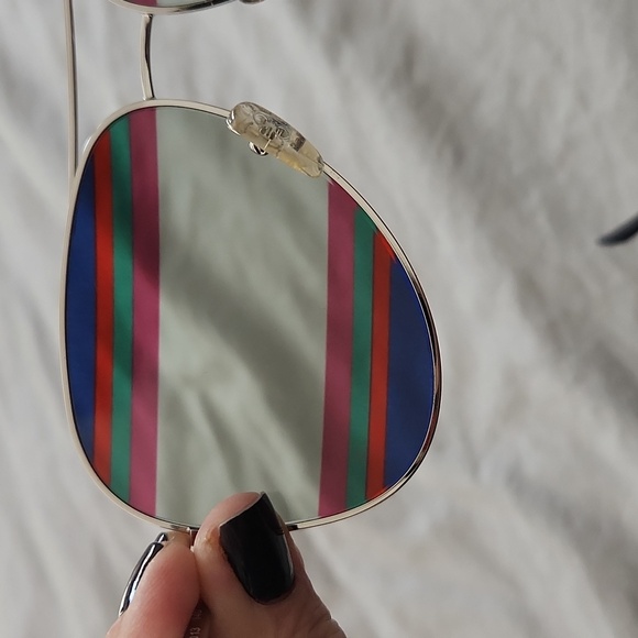 Salvatore Ferragamo Rainbow Silver/Mint Aviator Sunglasses AUTH - Picture 9 of 11
